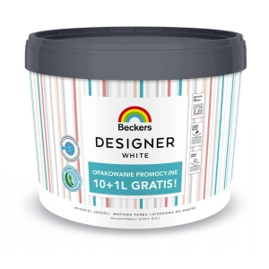 Farba do ścian i sufitów, lateksowa BECKERS DESIGNER WHITE, 11L (10L + 1L GRATIS)