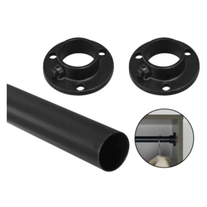 rurka drążek ubraniowy, metalowy, czarny fi 25, 1mb + 2 rozety