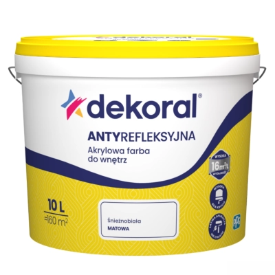 Farba Dekoral Antyrefleksyjna akrylowa do wnętrz, biały mat, 10L