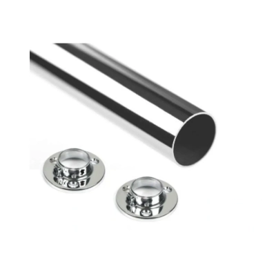 rurka drążek ubraniowy, stalowy, chrom fi 25, 1mb + 2 rozety